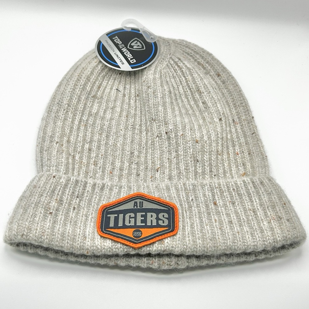 Auburn Tigers Top of the World Team Patch Beanie Hat Cap Knit Cuff Beige NCAA